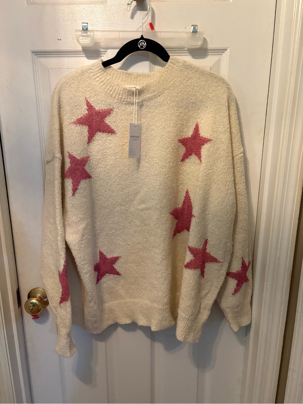 Cozy Cream Sweater with Pink Star Pattern